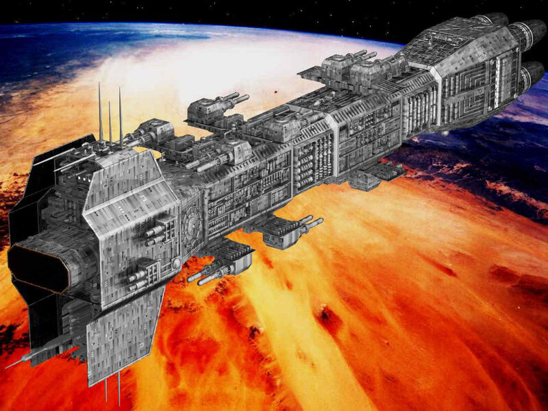 Large Spaceship in Orbit — Gray, Dramatic, Digital Art