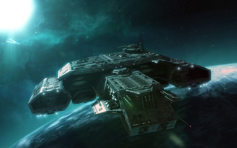 Large Spaceship in Orbit — Green