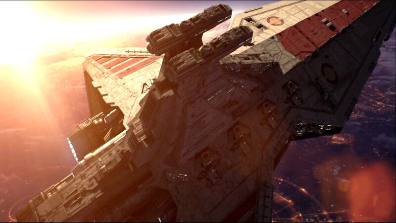 Large Spaceship in Orbit — Orange