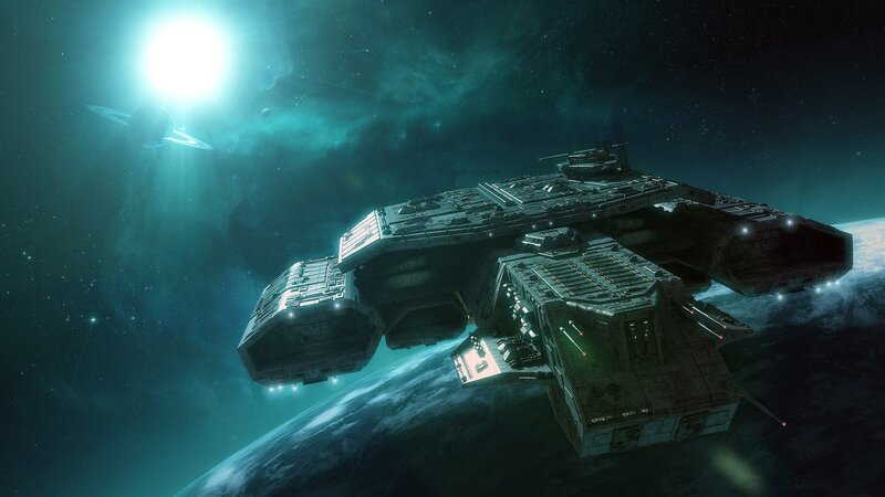 Large Spaceship in Orbit — Teal