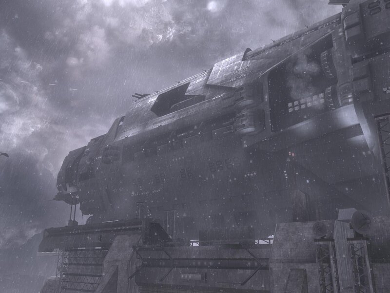Large Spaceship in Rain
