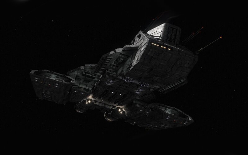 Large Spaceship in Space — Black, Dark, Dramatic, Night, 3d Render, Stars, Ship