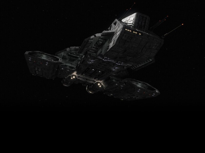 Large Spaceship in Space — Black, Dark, Dramatic, Night, 3d Render, Stars, Spacecraft