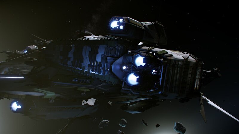Large Spaceship in Space — Black, Dark, Night, 3d Render, Space Debris