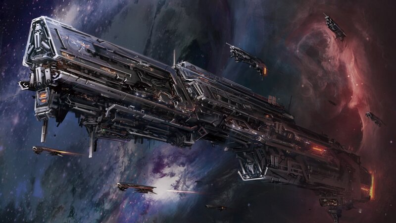 Large Spaceship in Space — Black, Dramatic, Digital Art, Starship