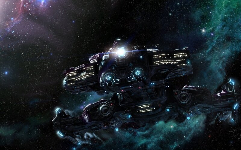 Large Spaceship in Space — Black, Dramatic, Digital Art