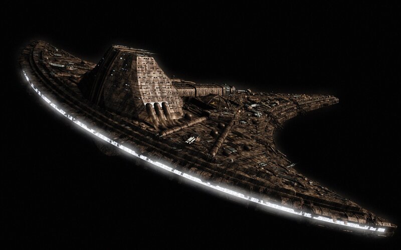 Large Spaceship in Space — Black, Dramatic, Night, 3d Render, Darkness