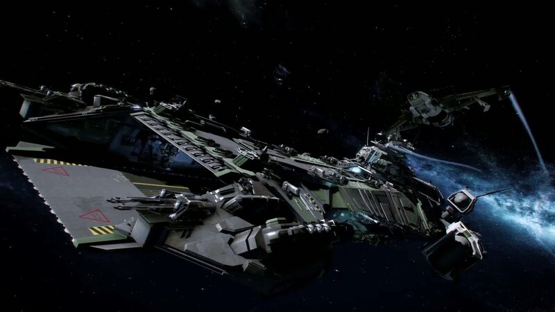 Large Spaceship in Space — Black, Dramatic, Night, 3d Render, Stars