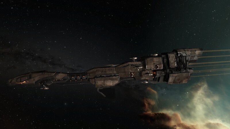 Large Spaceship in Space — Black, Dramatic, Night, 3d Render