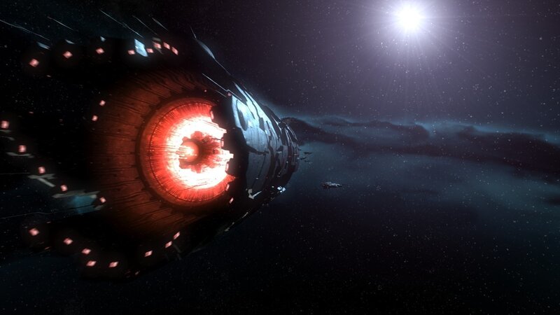 Large Spaceship in Space — Black, Dramatic, Night, Digital Art, Star, Nebula