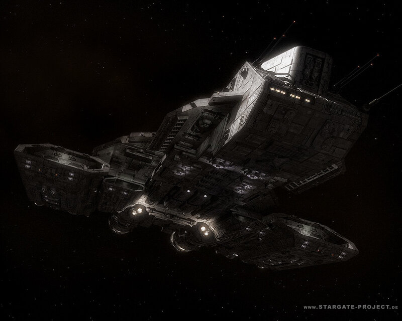 Large Spaceship in Space — Black, Dramatic, Night, Digital Art, Stars, Spacecraft, Engines