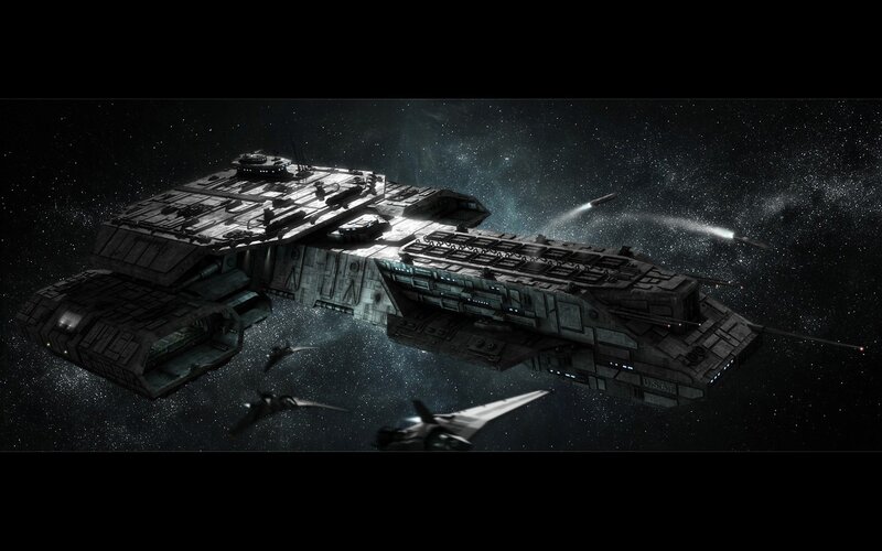 Large Spaceship in Space — Black, Dramatic, Night, Digital Art