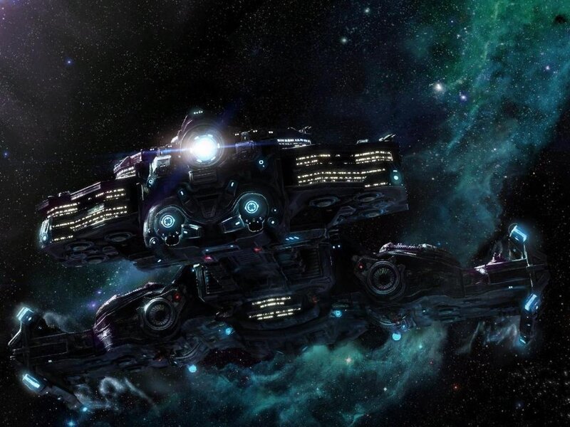 Large Spaceship in Space — Black, Dramatic, Night