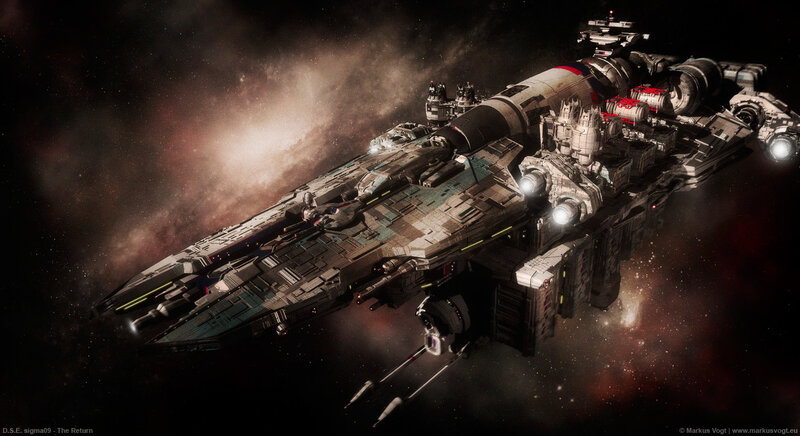 Large Spaceship in Space — Black, Dramatic