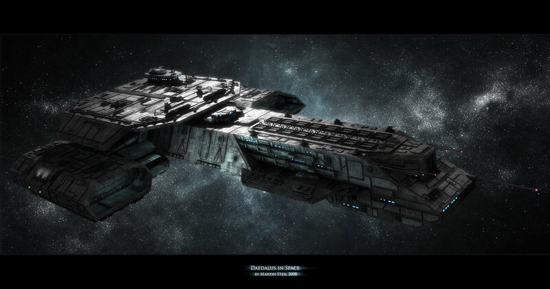 Large Spaceship in Space — Black