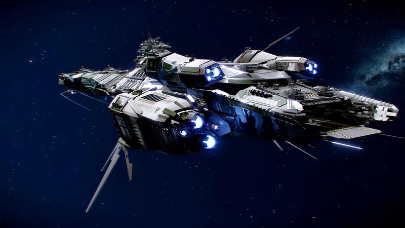 Large Spaceship in Space — Blue, Dramatic, Night, 3d Render
