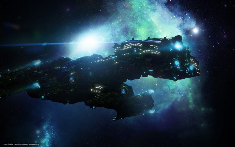 Large Spaceship in Space — Blue, Dramatic, Night