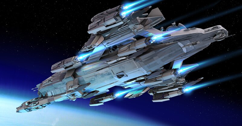 Large Spaceship in Space — Blue, Dramatic