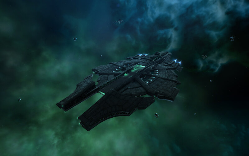Large Spaceship in Space — Green, Dark