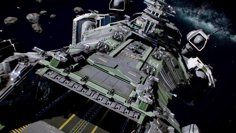 Large Spaceship in Space — Green, Dramatic
