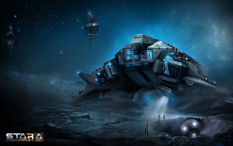 Large Spaceship on Planet — Blue