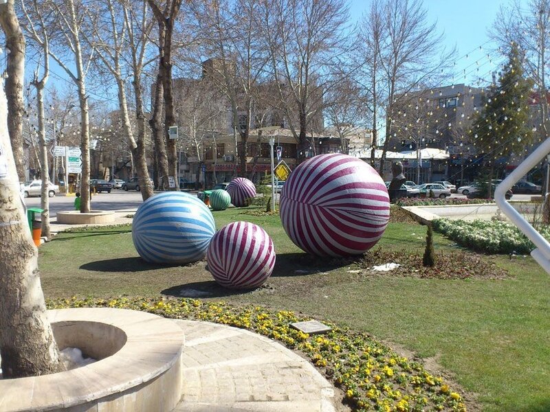 Large Striped Spheres in Park