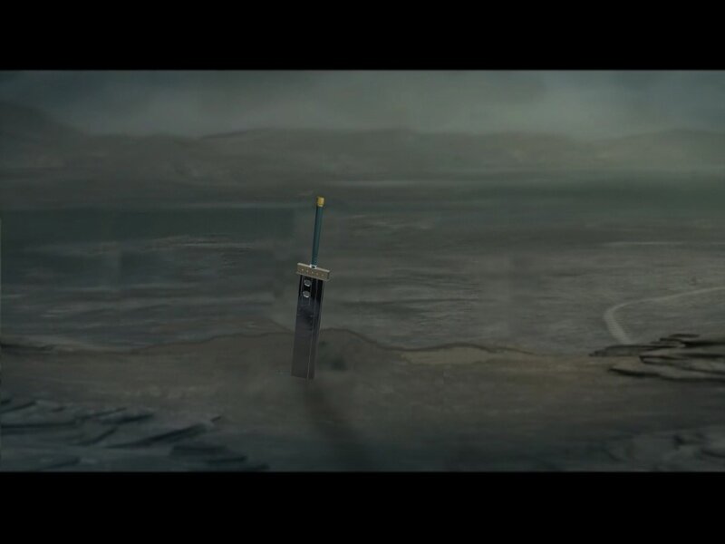Large sword in desolate landscape