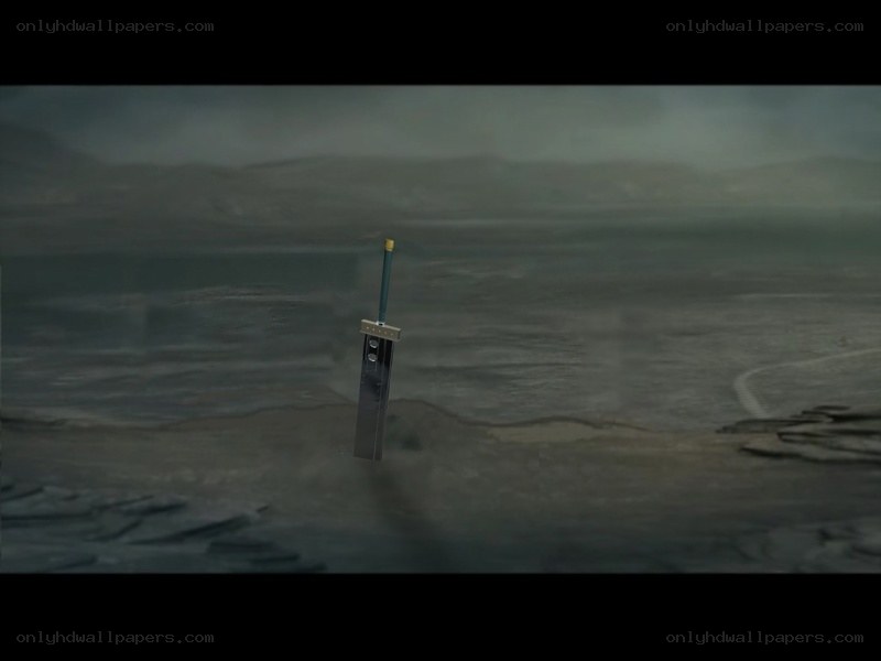 Large sword in desolate landscape