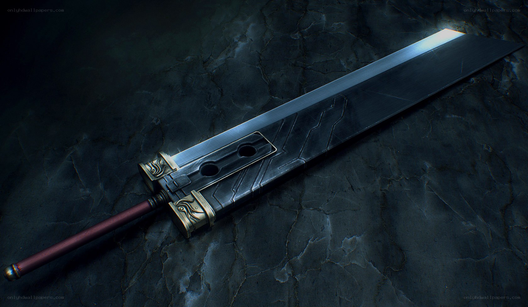 Large sword on stone surface
