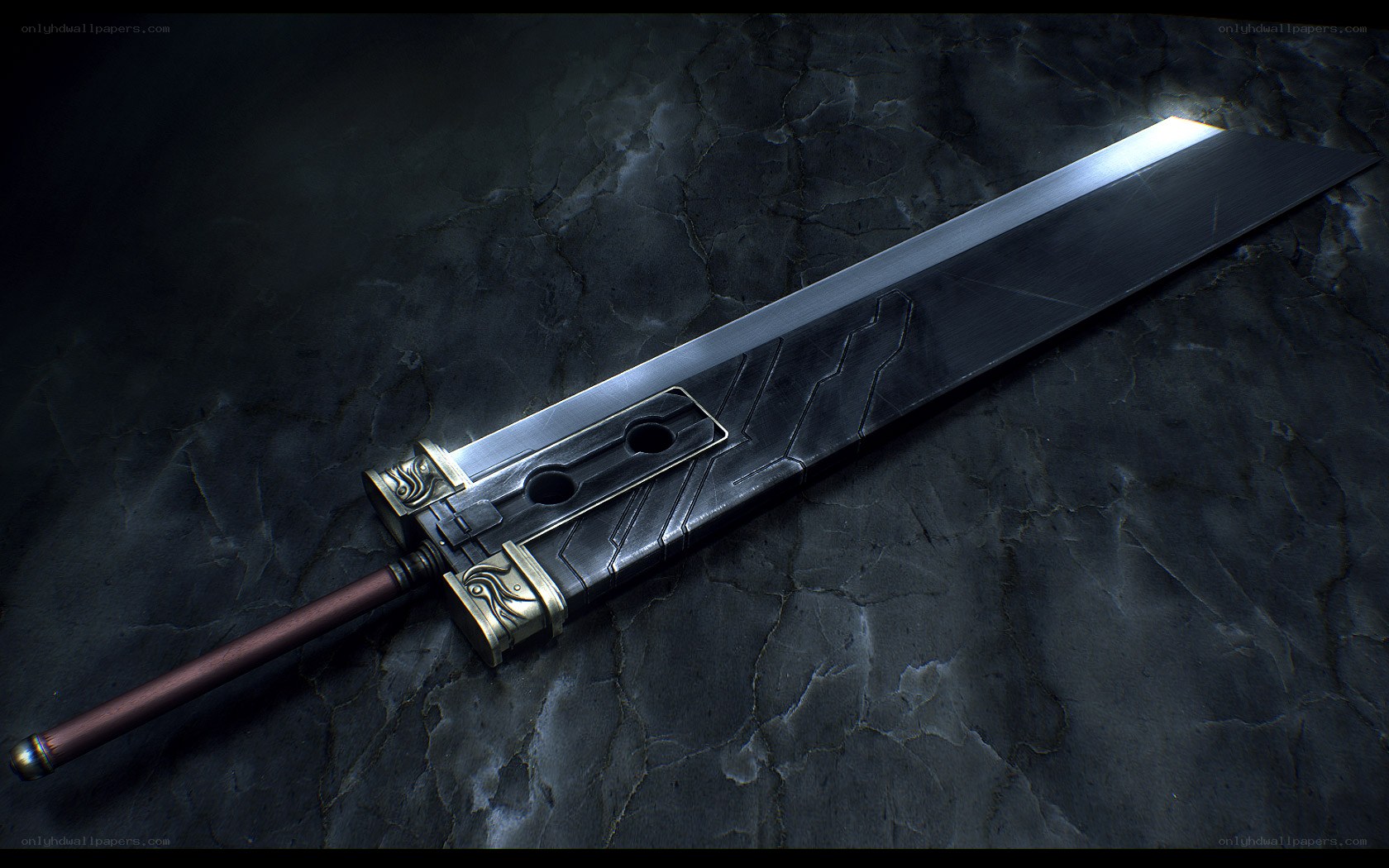 Large sword on stone surface