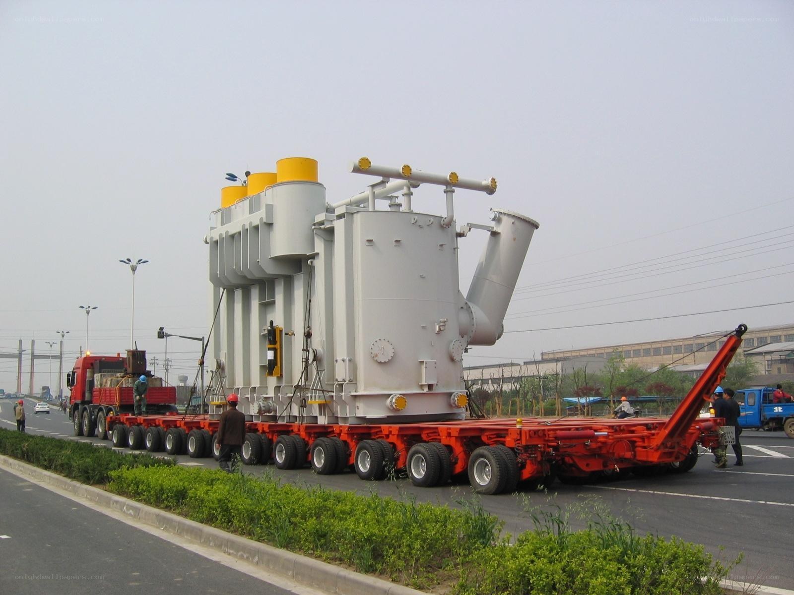 Large transformer being transported