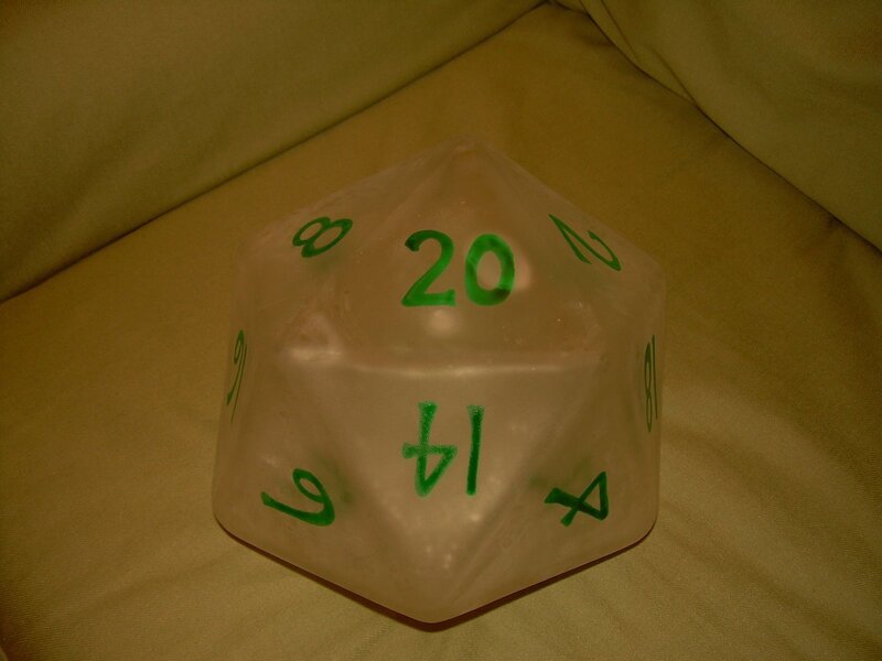 Large translucent d20 die