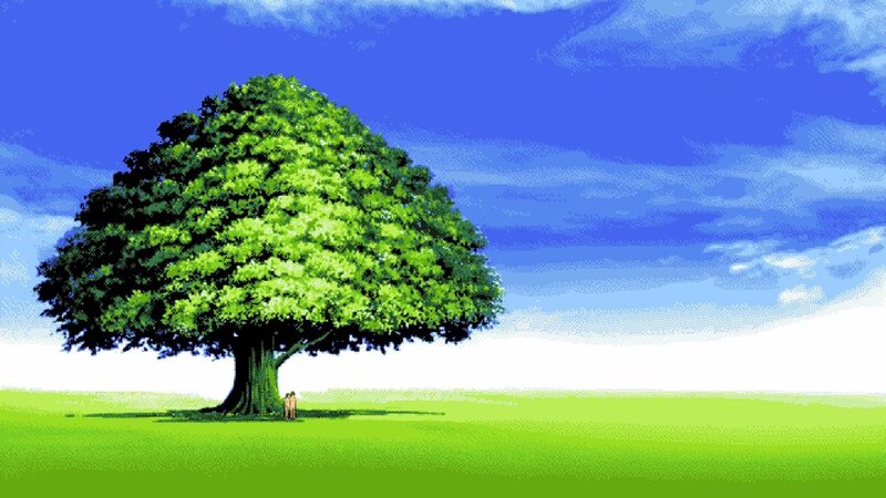 Large Tree in Field — Green, Serene, Afternoon, Pixel Art