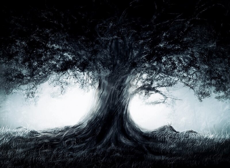 Large Tree in Fog — Black
