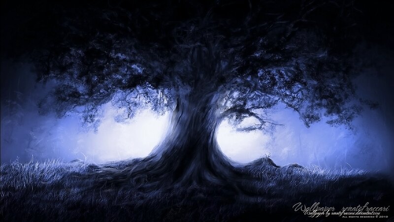 Large Tree in Mist — Blue