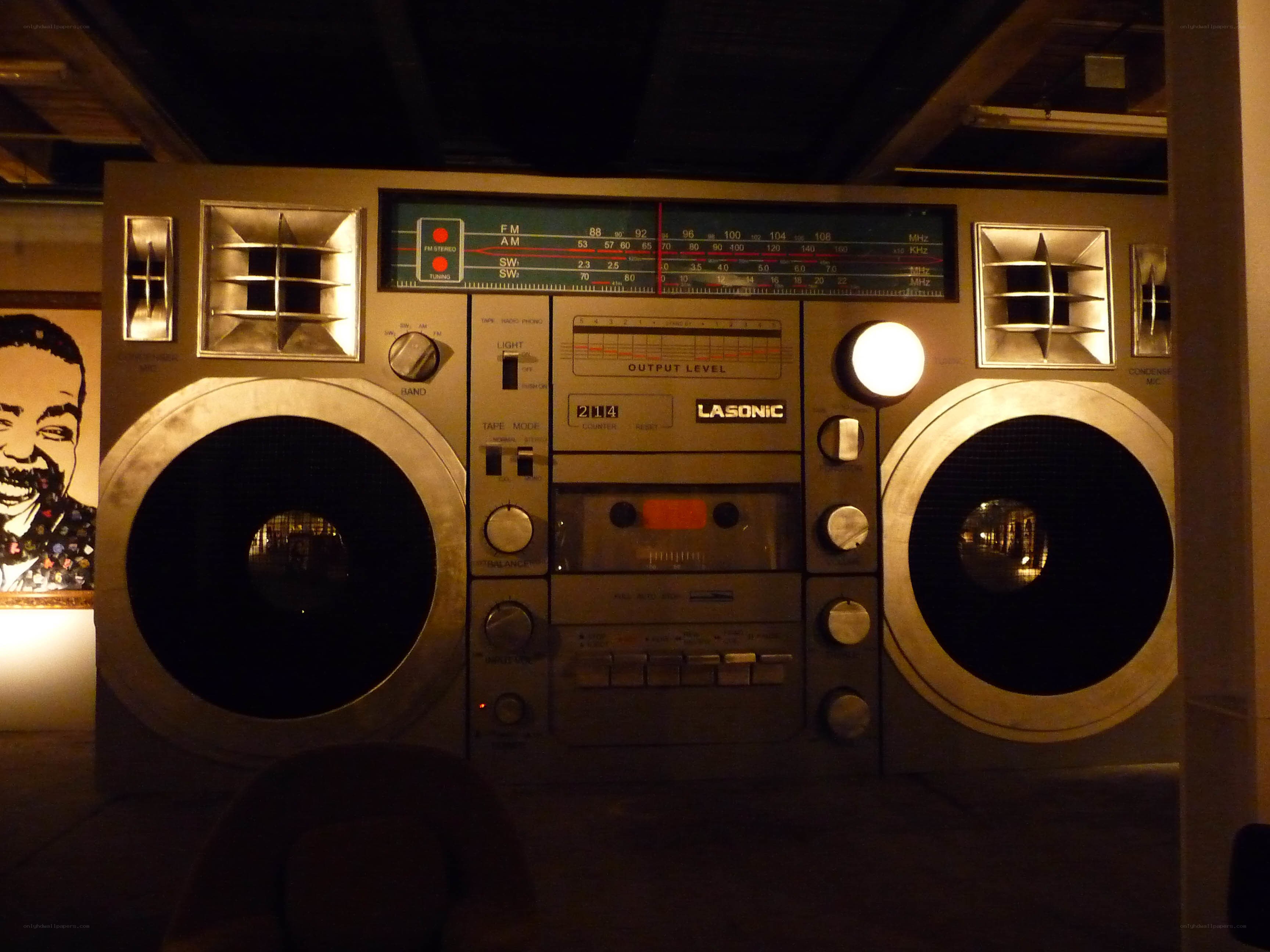 Large vintage boombox display
