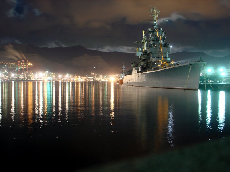 Large Warship in Harbor — Black