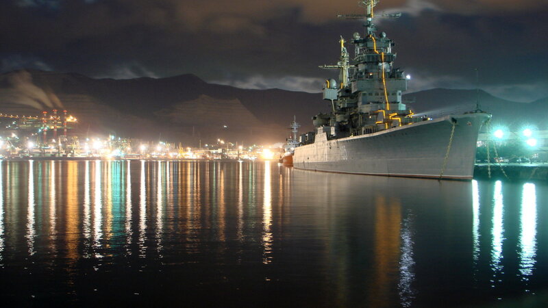 Large Warship in Harbor