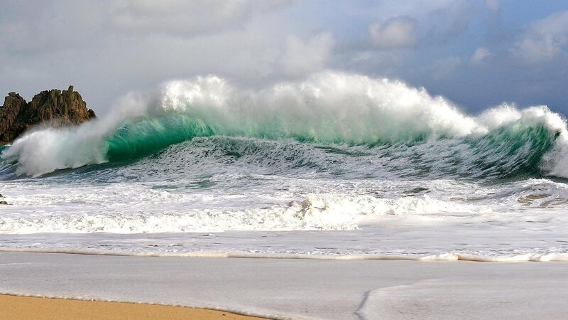 Large Wave Crashing on Beach — Green