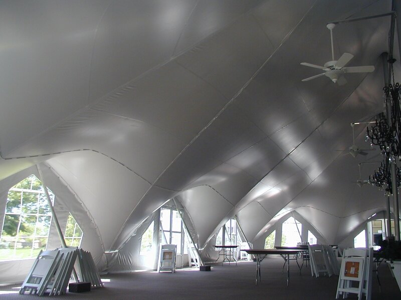 Large white event tent interior