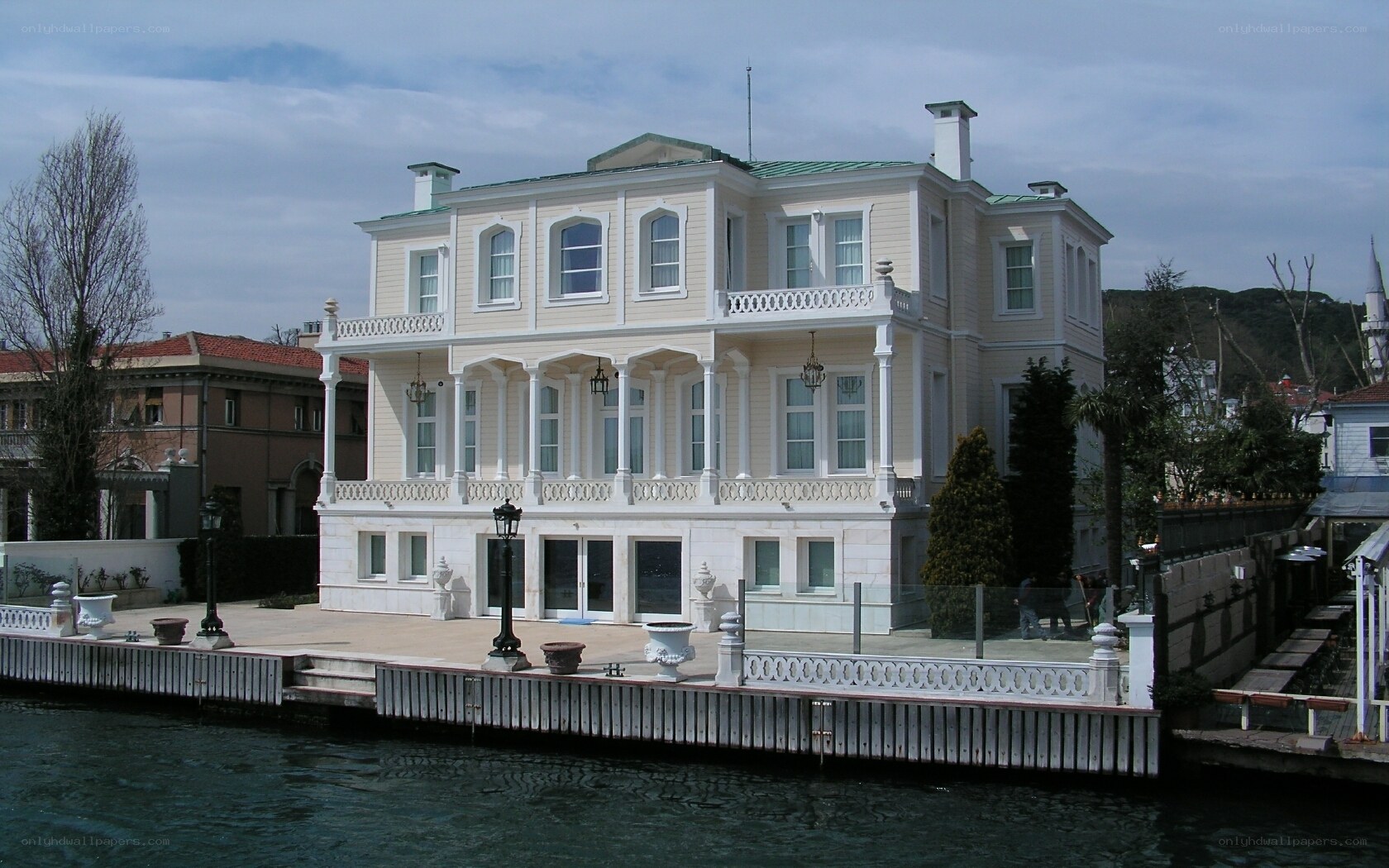 large white house by the water