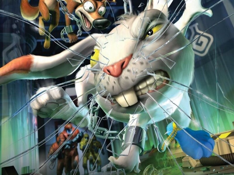 Large White Rabbit Breaking Glass