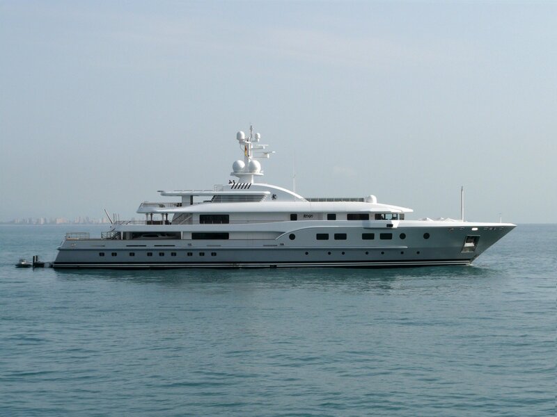 Large white yacht on calm water