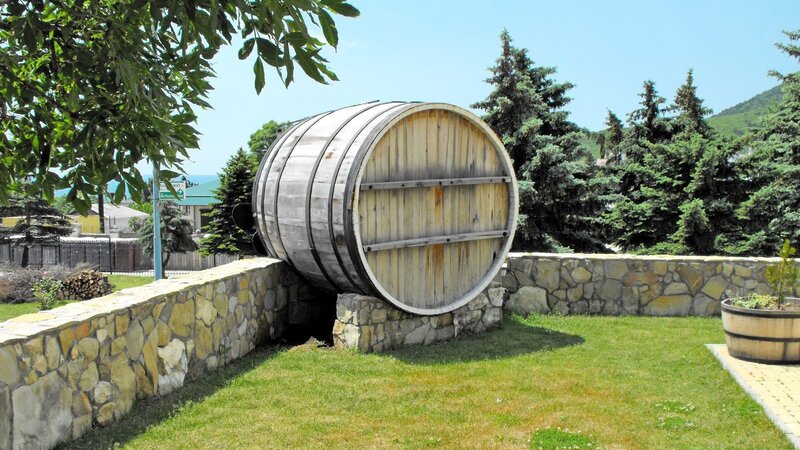 Large wooden barrel sculpture