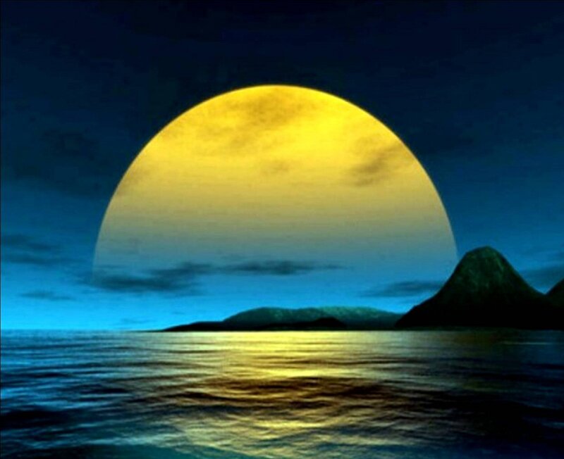 Large Yellow Moon over Sea