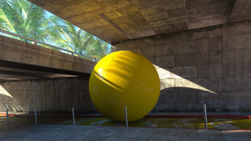 Large Yellow Sphere under Bridge
