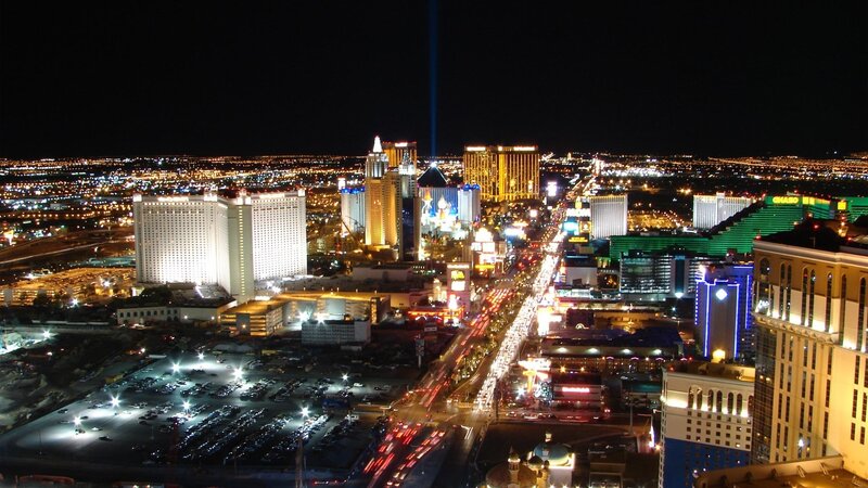 Las Vegas Cityscape at Night — Black, Dramatic, Photograph, Buildings, Lights