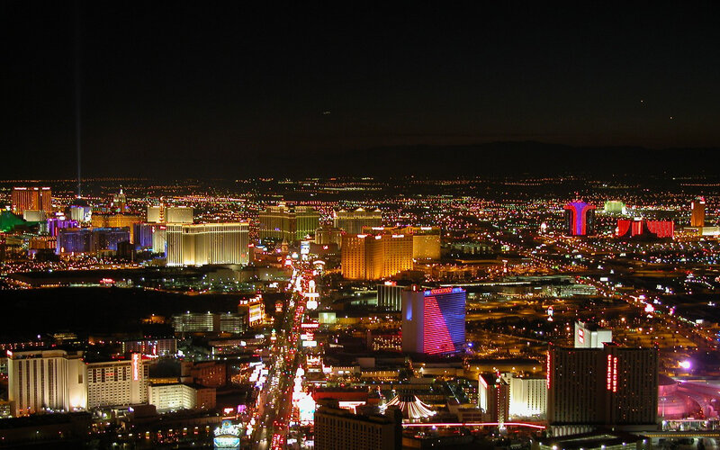 Las Vegas Cityscape at Night — Black, Dramatic, Photograph