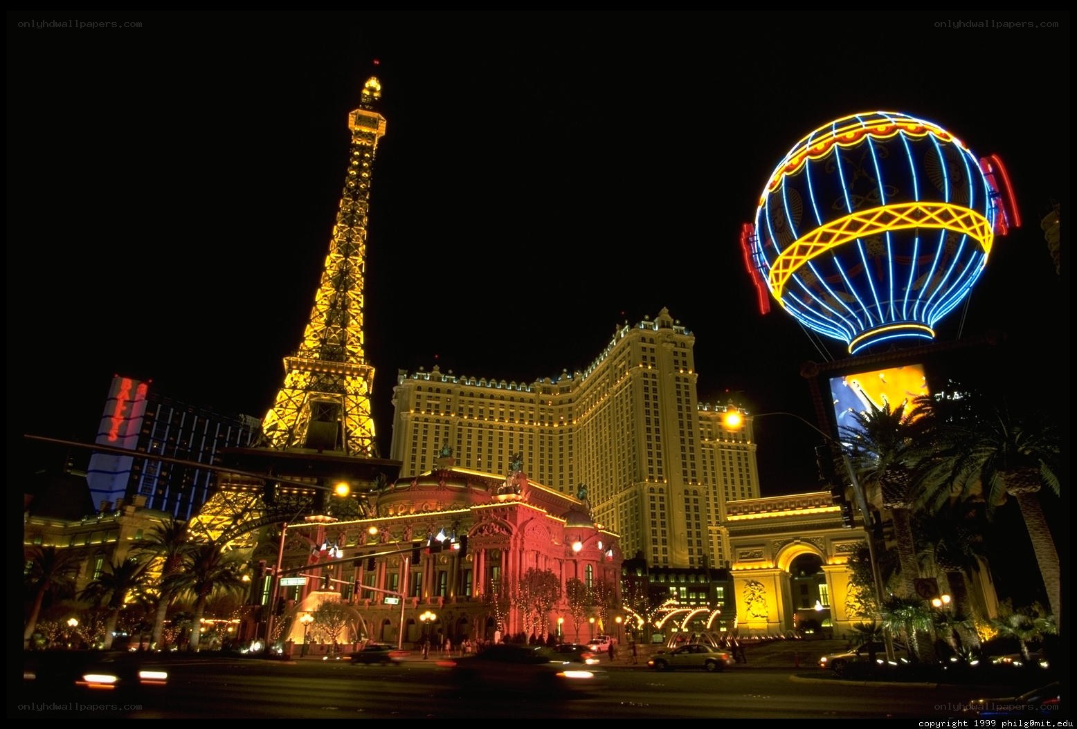 Las Vegas night scene with Eiffel Tower