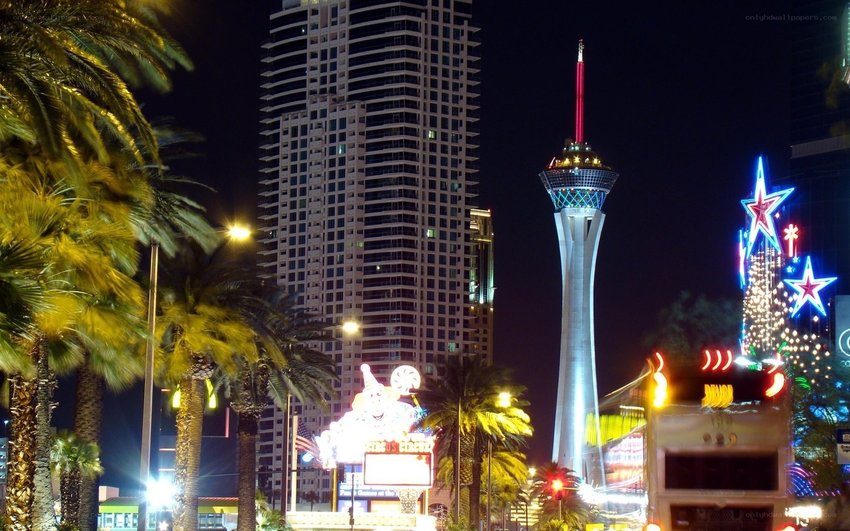 Las Vegas night scene with tower